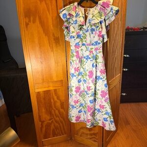 Sugarlips In Bloom Floral Santana Ruffle Sleeve Tie Back Midi Dress, also